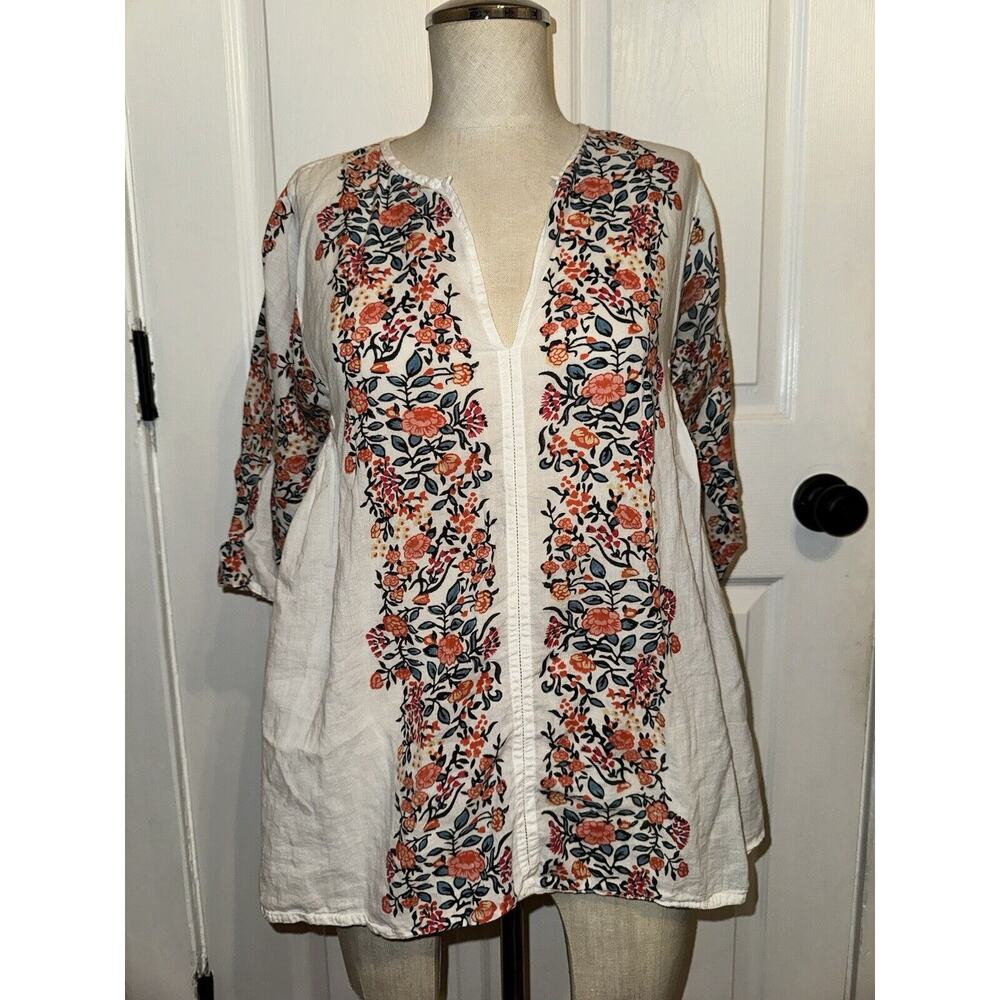 Roberta Roller Rabbit White‎ Floral Blouse 3/4 Sleeve Size XS Women’s